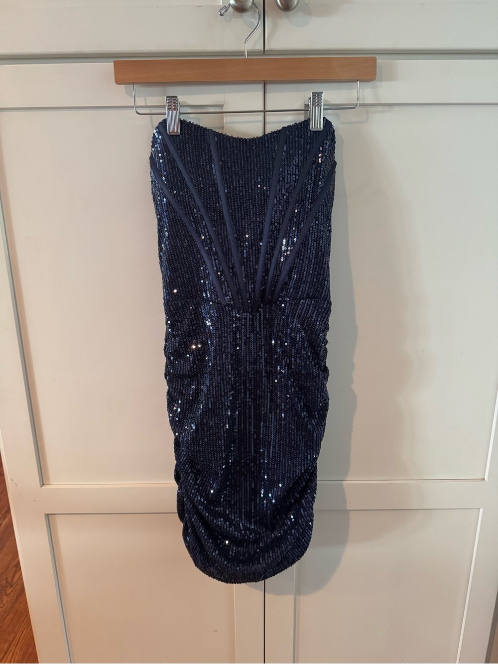 OhHello Strapless Navy Sequin Cocktail Dress Size Small